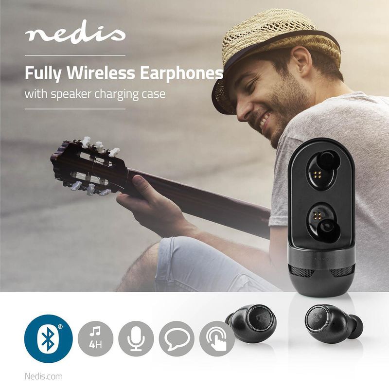 Nedis Bluetooth øreplugger m/ladeboks, mikrofon og høyttaler