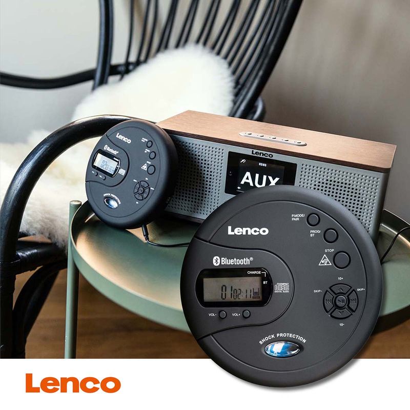 Lenco CD-300BK Bærbar Bluetooth® CD-MP3-spiller med antishock Svart