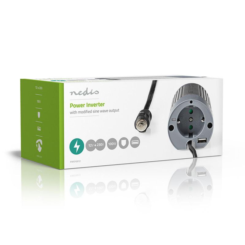 Nedis Power Inverter, Strømomformer fra 12V DC til 230V, 1xUSB port - Topp effekt: 200W