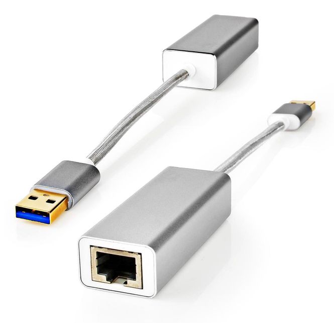 Hovedbilde Nedis Fabritallic USB-adapter, USB 3.2, 1 Gbps, USB Type-A til RJ45 Hun, 0.20 m