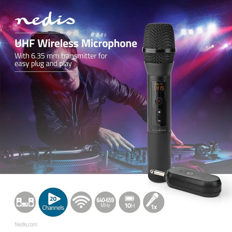 Nedis MPWL200BK Håndholdt Trådløst Mikrofonsystem UHF