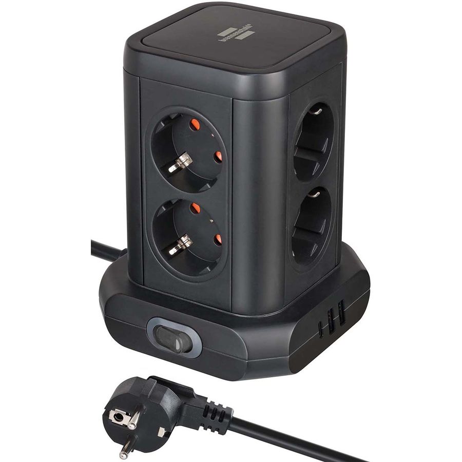 Brennenstuhl 8-veis stikkontakttårn med 2xUSB-A + 1xUSB-C Power Delivery