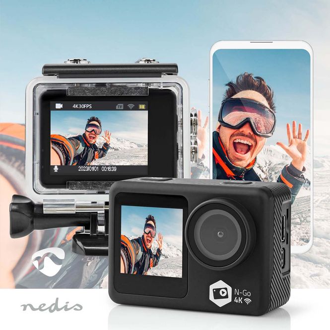 Hovedbilde Nedis Actionkamera Dobbel Skjerm, 4K@30fps, 16 MPixel, WiFi, HD, vanntett opptil 30M