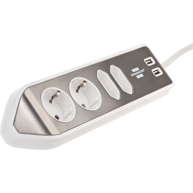 Hovedbilde Brennenstuhl Estilo Desktop-Power, 4-veis strømforgrener, 2 USB-porter, Sølv/Hvit