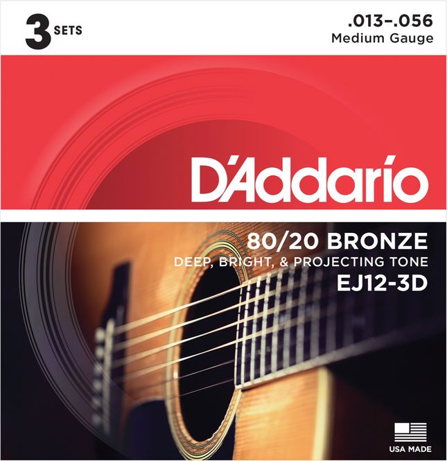 Hovedbilde D'addario EJ12-3D Western 80/20 Bronze 013-056 3-pack
