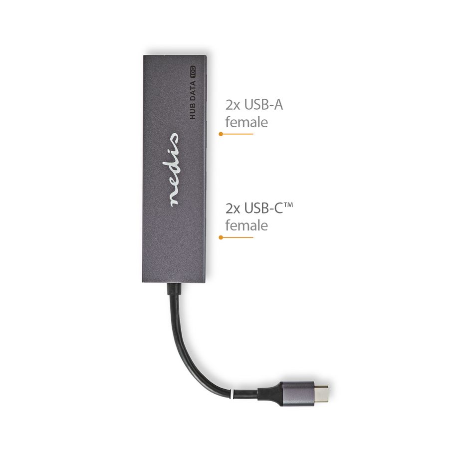 Nedis USB-hub 4-Port port, USB 3.2, USB-Strøm , 10 Gbps