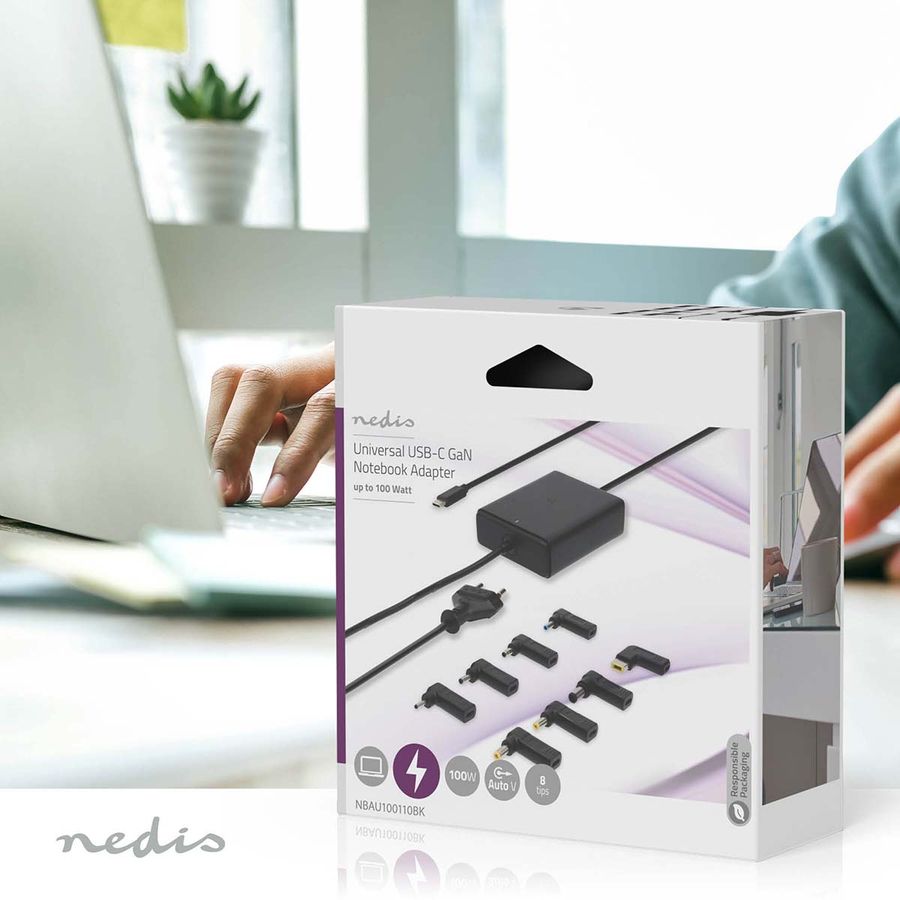 Nedis Notebook Adapter, 100W, 5/9/12/15/20V DC, 3.0/5.0 A
