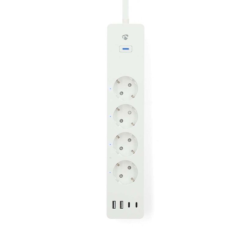 SmartLife Wi-Fi 4-veis strømforgrener, 4 USB A/C-porter, 16A, 3680W, 2m kabel