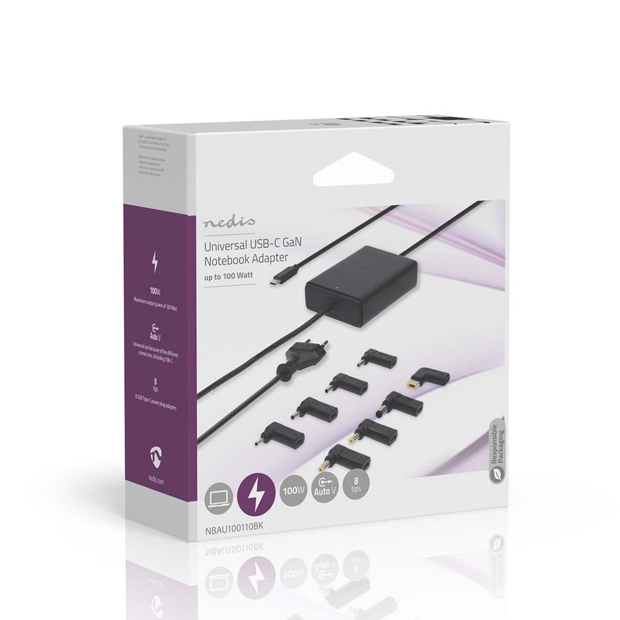 Nedis Notebook Adapter, 100W, 5/9/12/15/20V DC, 3.0/5.0 A