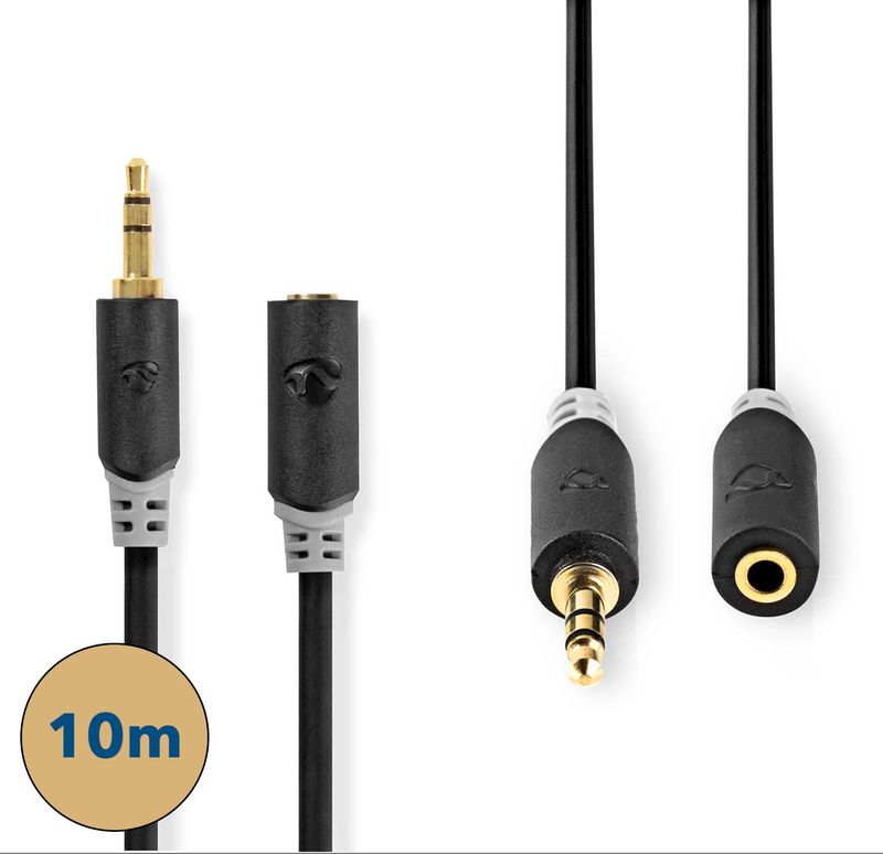 Nedis Stereo Forlengelseskabel 3.5mm, gull belagt - 10 meter