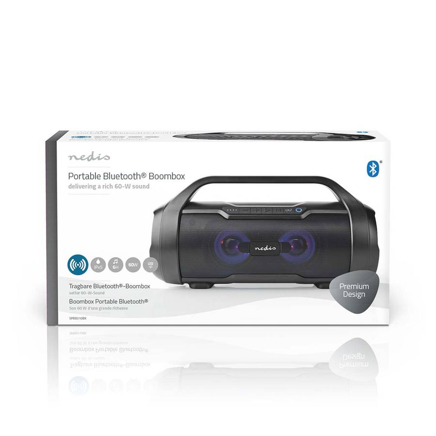 Nedis Bluetooth Party Boombox med Party lys, IPX5, 60/120W