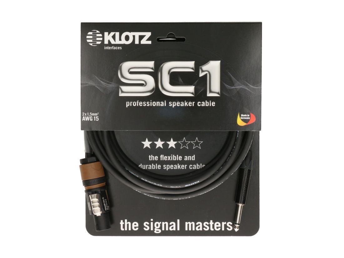 Klotz Speakon / Jack høyttkabel 2 x 1.5 mm², speakON 2p F - jack 2p M, sort, 2M 