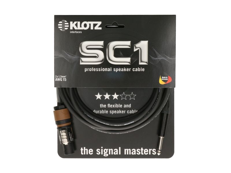 Klotz Speakon / Jack høyttkabel 2 x 1.5 mm², speakON 2p F - jack 2p M, sort, 2M 