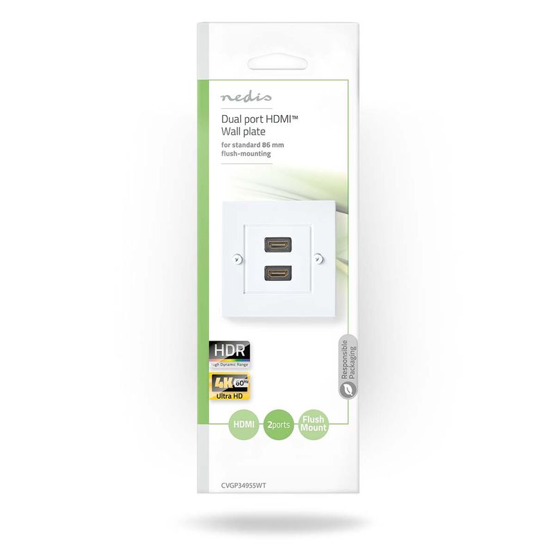 Nedis HDMI Dobbel Veggboks, 4K@60Hz, 18 Gbps
