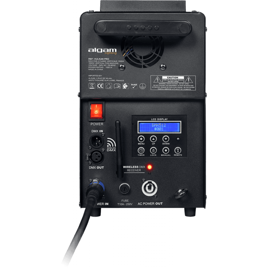 Algam Lighting VULKAN PRO Vertical-horizontal røykmaskin m/24x3W RGB LEDs, Trådløs DMX