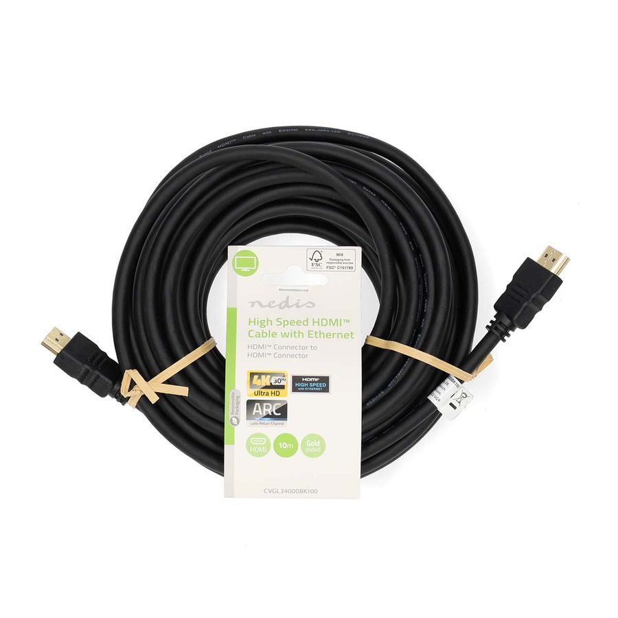 Nedis High Speed 4K HDMI kabel, Ethernet, 4K@30Hz, 10.2 Gbps, Gold Plated, 10m