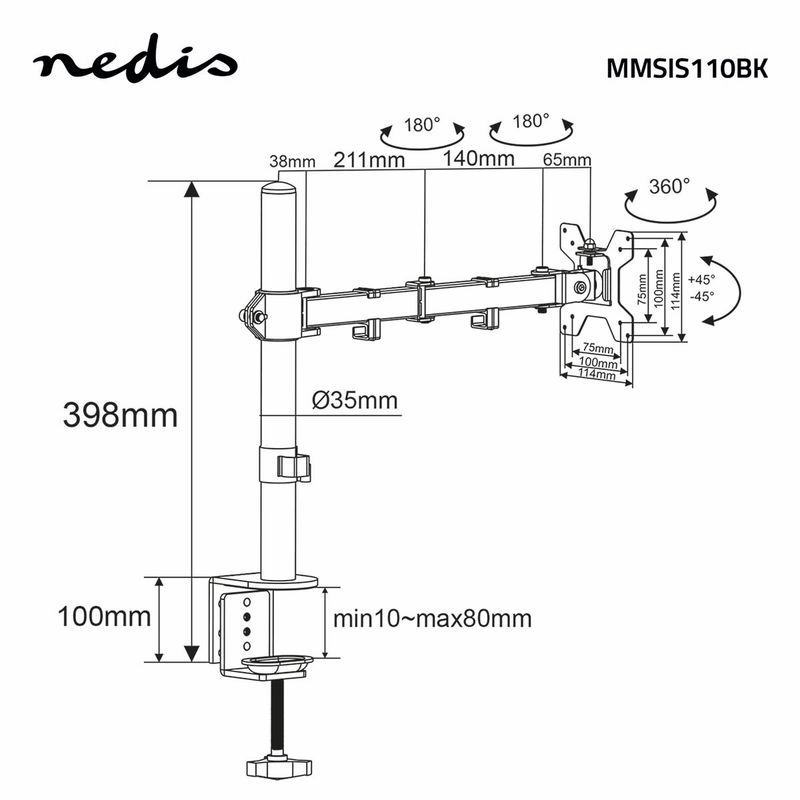 Nedis Bordstativ / bordmonteringsarmen for dataskjerm 15-32