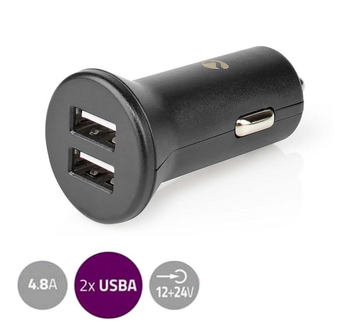 Hovedbilde Nedis Billader 24W, 2x 2.4A, 2x USB-A,  lade to smarttelefoner eller nettbrett samtidig 