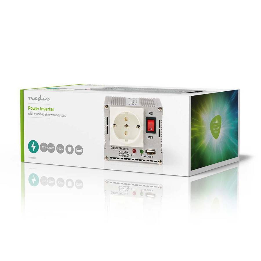 Nedis Power Inverter, Strømomformer fra 12V DC til 230V, 1xUSB port - Topp effekt: 600W