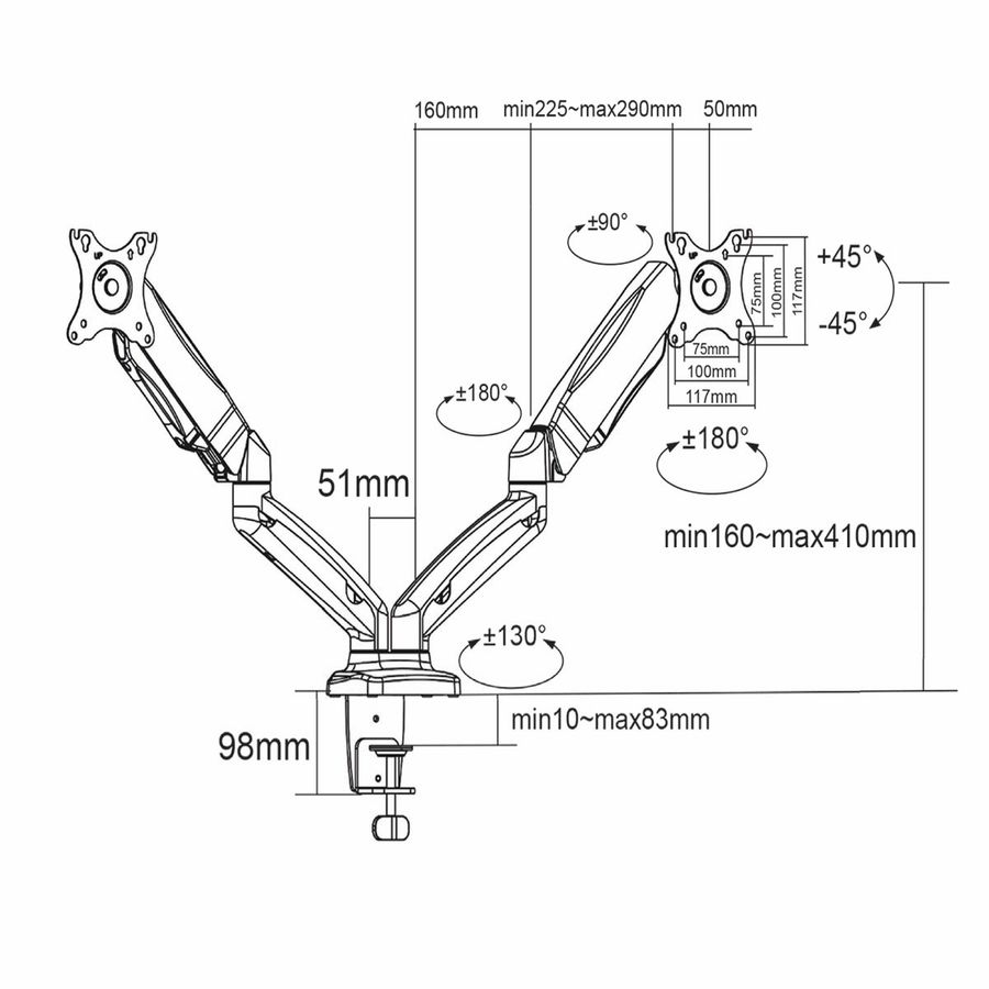 Nedis bordmonteringsarm / stativ for 2 dataskjermer 15-32