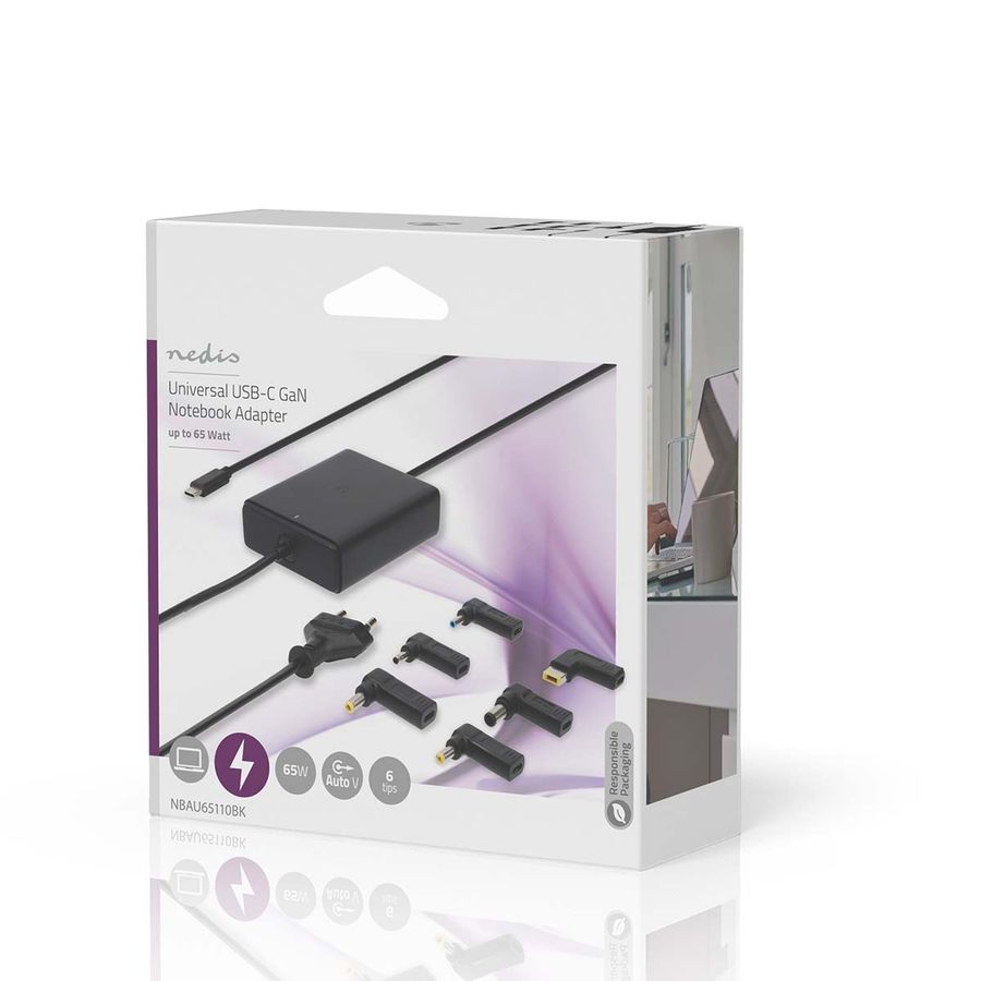 Nedis Notebook Adapter, 65W, 5/9/12/15/20V DC, 2.4/3.0/3.25 A