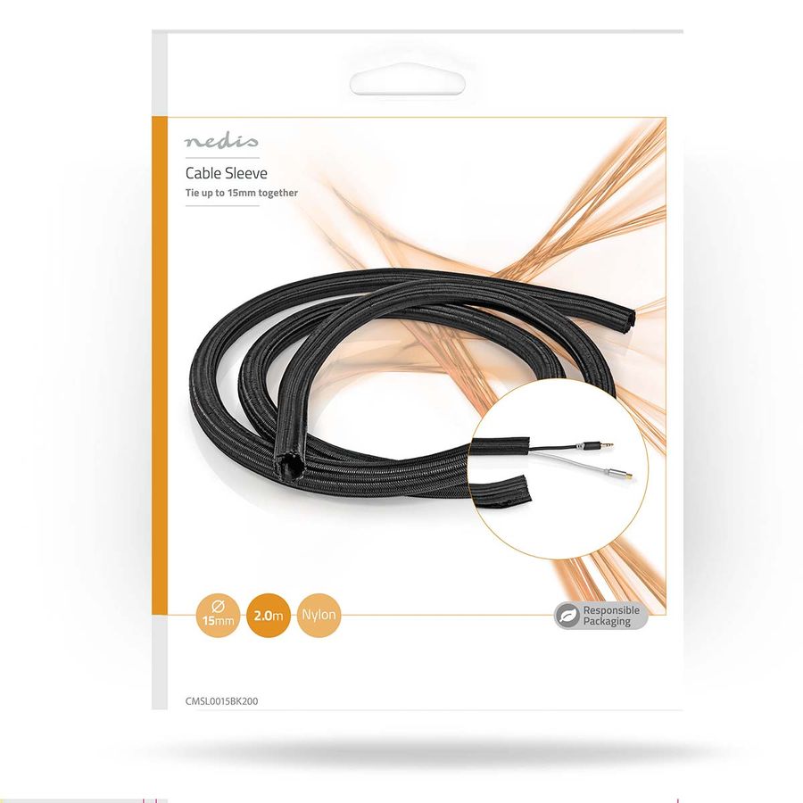 Nedis Kabel Ledelse / Kabel organisator, 2m, sort