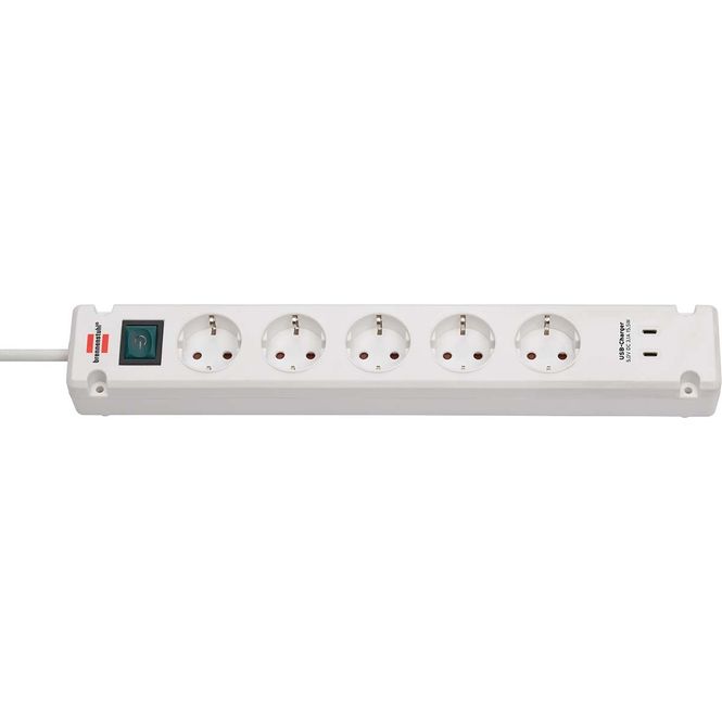 Hovedbilde Brennenstuhl Bremounta Monterbar Strømforgrener 5-way, USB-C lading, Hvit, 3m strømkabel