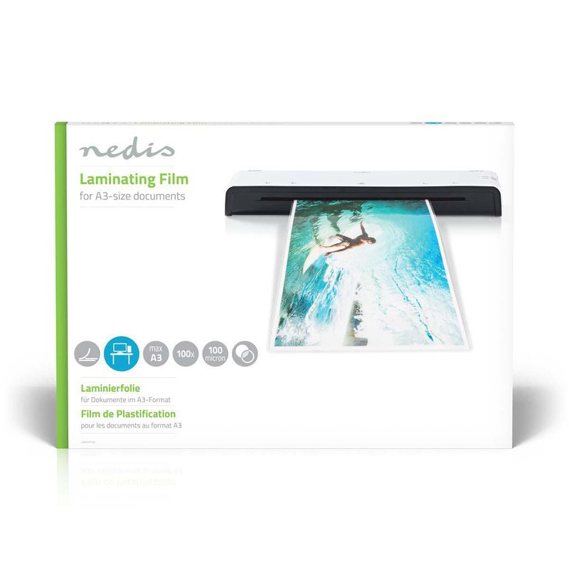 Nedis A3 lamineringsfilm 100 mikron, 100 stk.